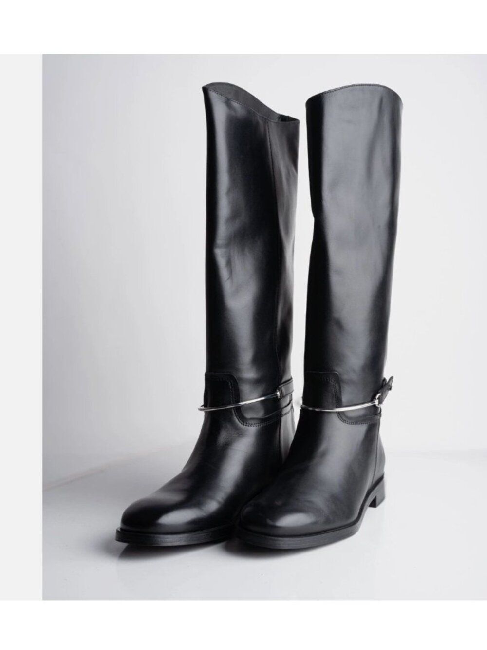 Massimo Dutti Womens Leather Knee High Riding Boots Black Sz US 8 EU 39 NWT